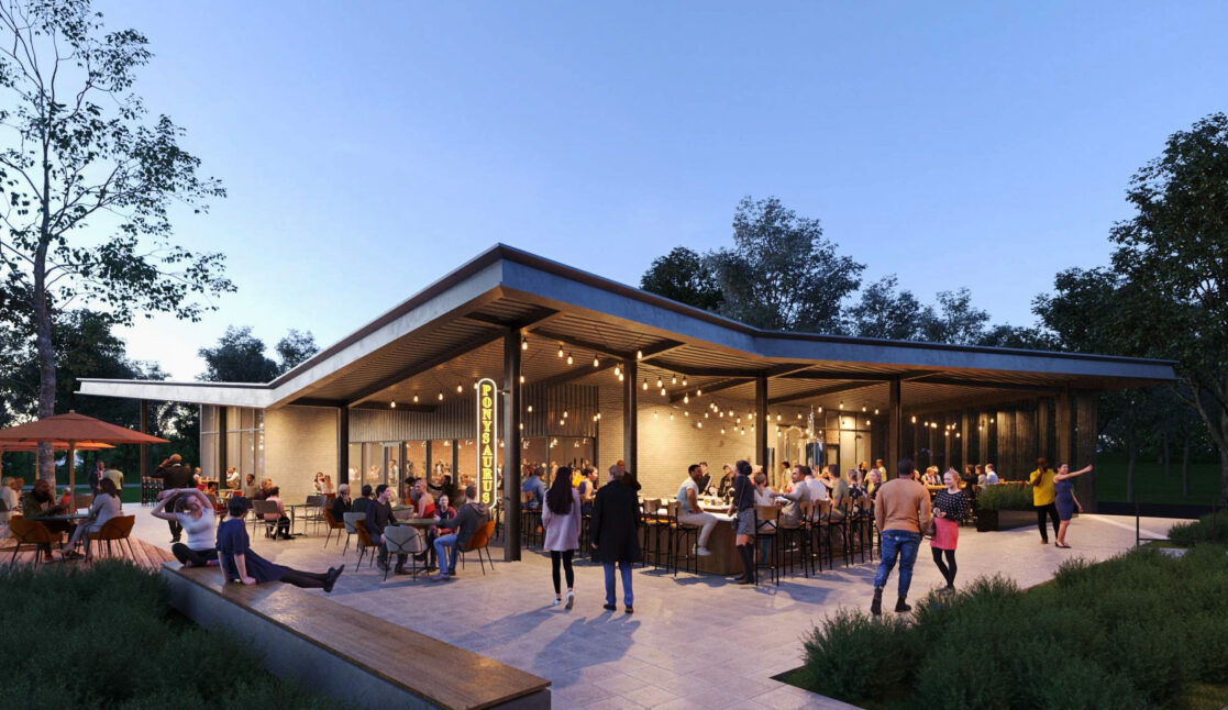 Horseshoe Retail Restaurant at Night Rendering View